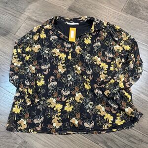 Collective Concepts Floral Blouse Women's 02X Black Yellow Long Sleeve‎
